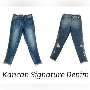 Kancan Signature High Rise Button Fly Jeans | Distressed Raw Hem | Size 28
